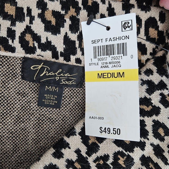 Thalia Sodi Straight Pencil Skirt Leopard Pull On Stretch Waist Knit Medium - Picture 5 of 6